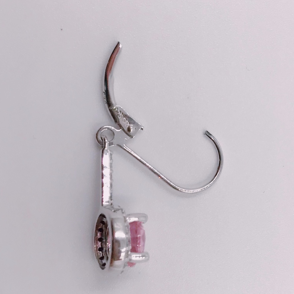 Pink CZ + White CZ Sterling Silver Drop Earrings - Picture 5 of 5